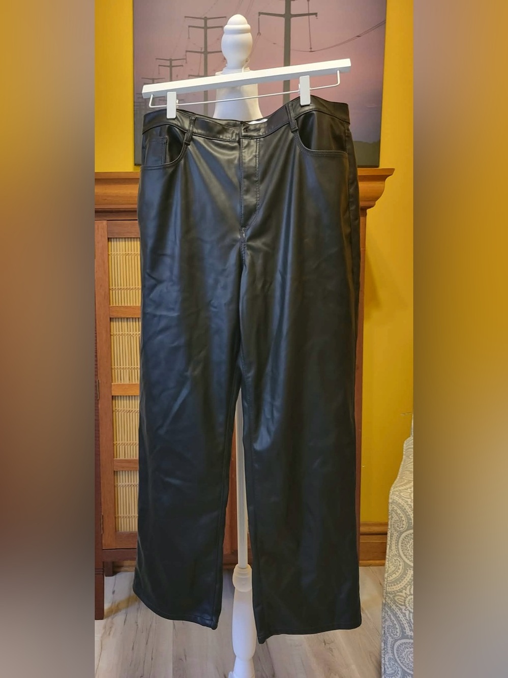 LOFT Black Faux Leather Pants- Wide Leg